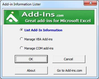 Addin Information Lister for Excel